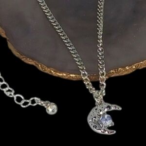 White Gold Choker Necklace Crescent Moon Charm New Age Grunge 90s Cosmic Space